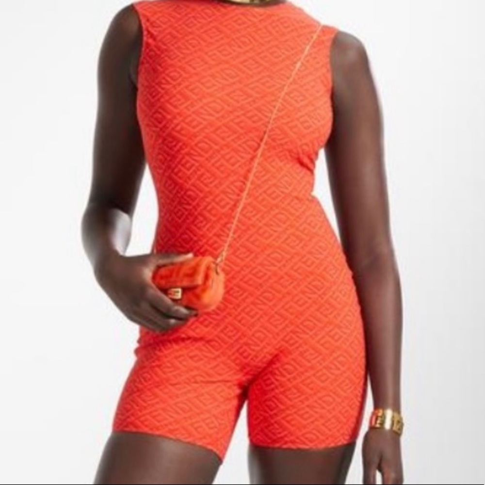 Orange skims- fendi one piece shorts romper